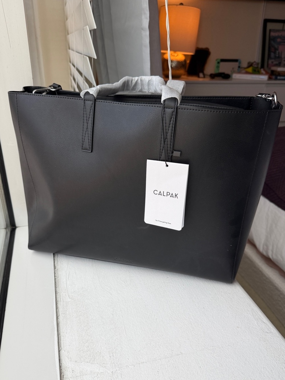 Calpak Black Structured Tote with Dual Top Handles
